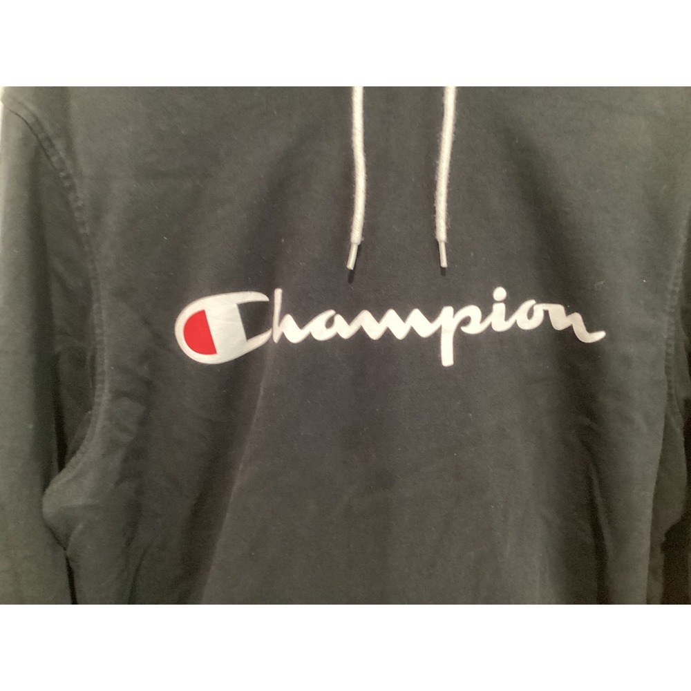 Champion Mens Black Script Logo Pullover Hoodie Sweatshirt XL Authentic Athletic - Picture 2 of 5